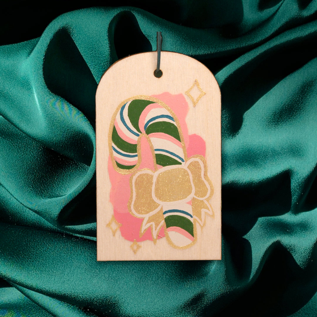 Candy Cane Hand-painted Wood Ornament/Gift Tag | Christmas 2023