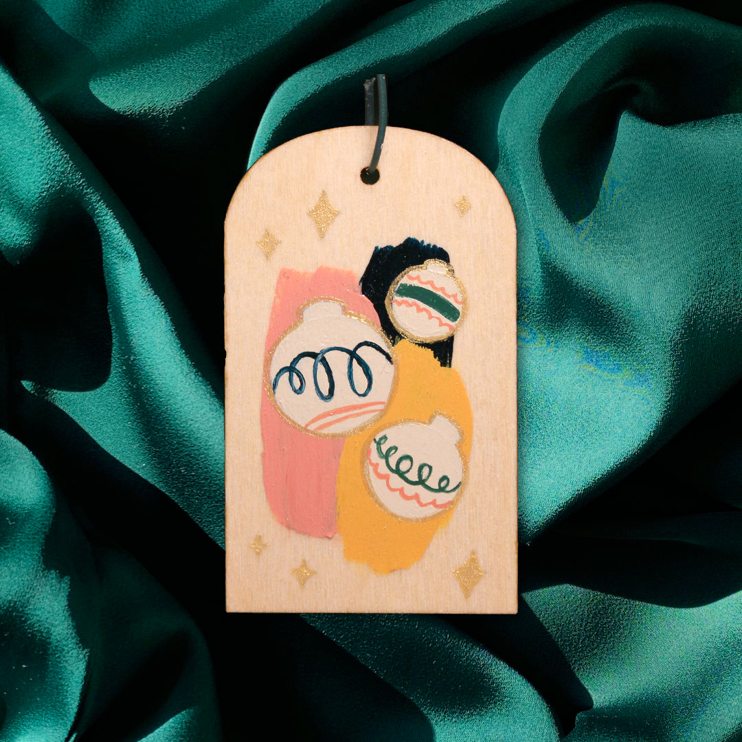 Christmas Baubles Hand-painted Wood Ornament/Gift Tag | Christmas 2023