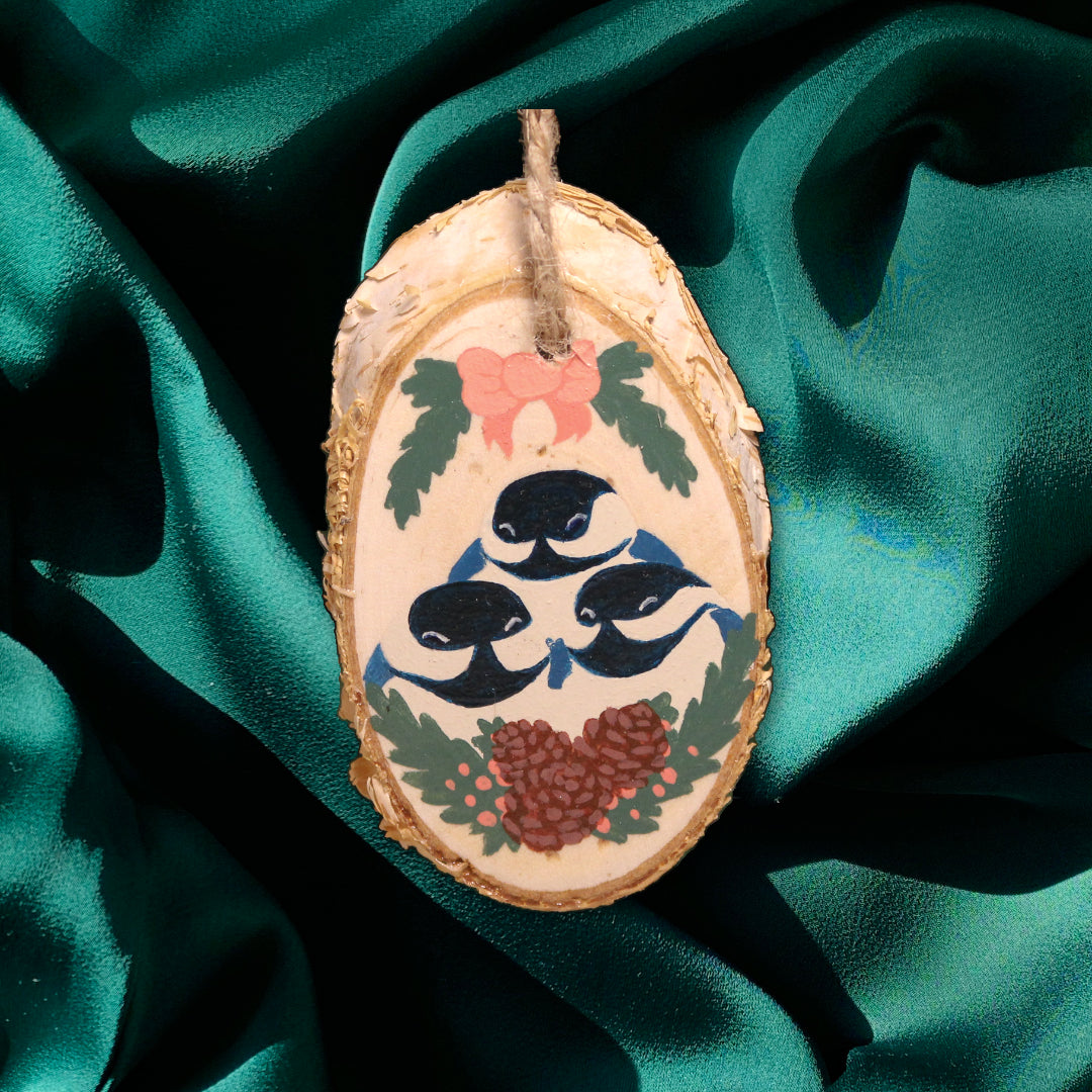 Pile O' Chickadees Hand-painted Wood Slice Ornament/Gift Tag | Christmas 2023