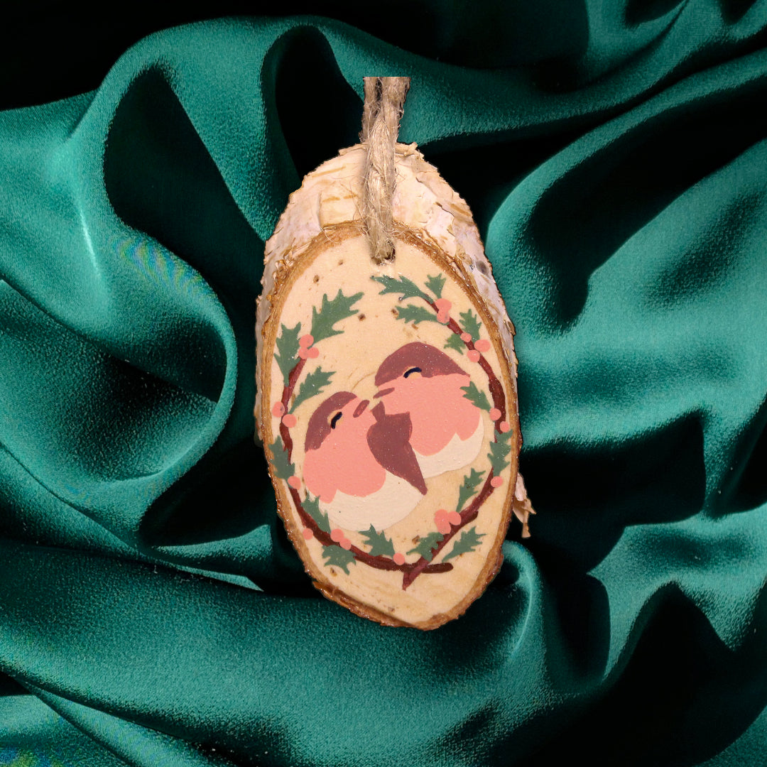 Robin Redbreast Hand-painted Wood Slice Ornament/Gift Tag | Christmas 2023