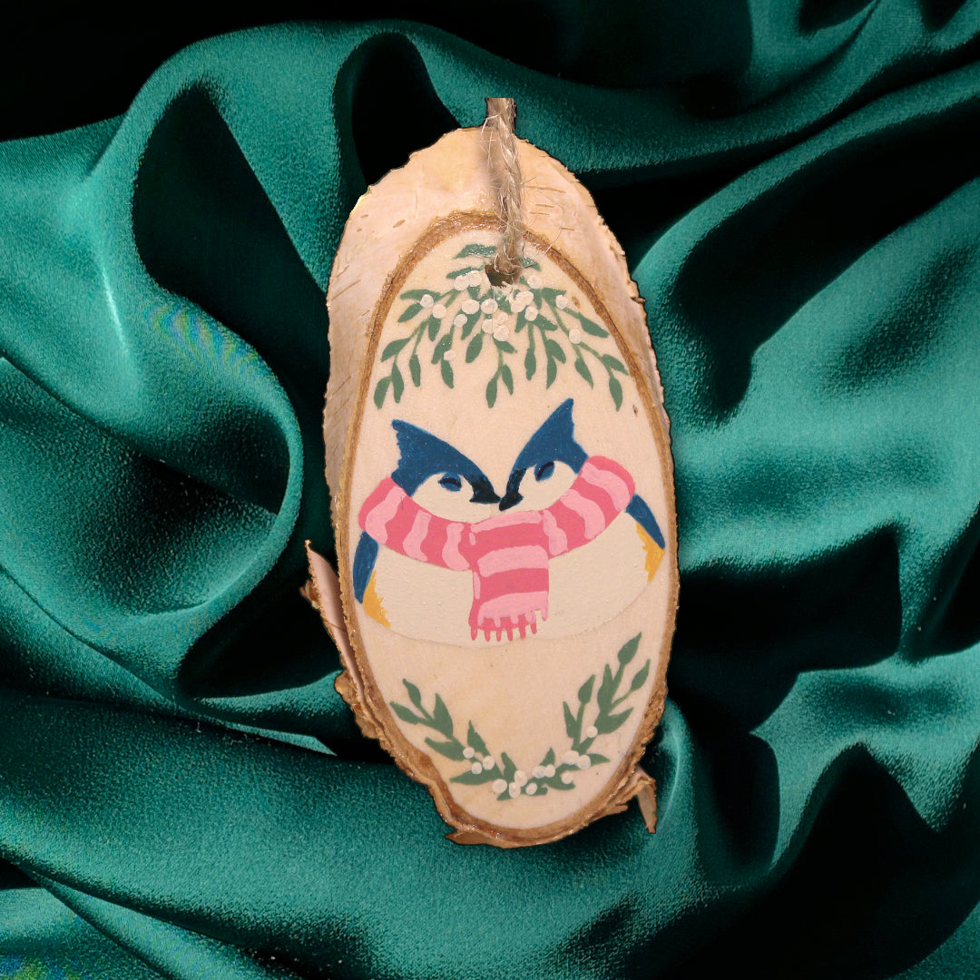 Tufted Titmouse Hand-painted Wood Slice Ornament/Gift Tag | Christmas 2023