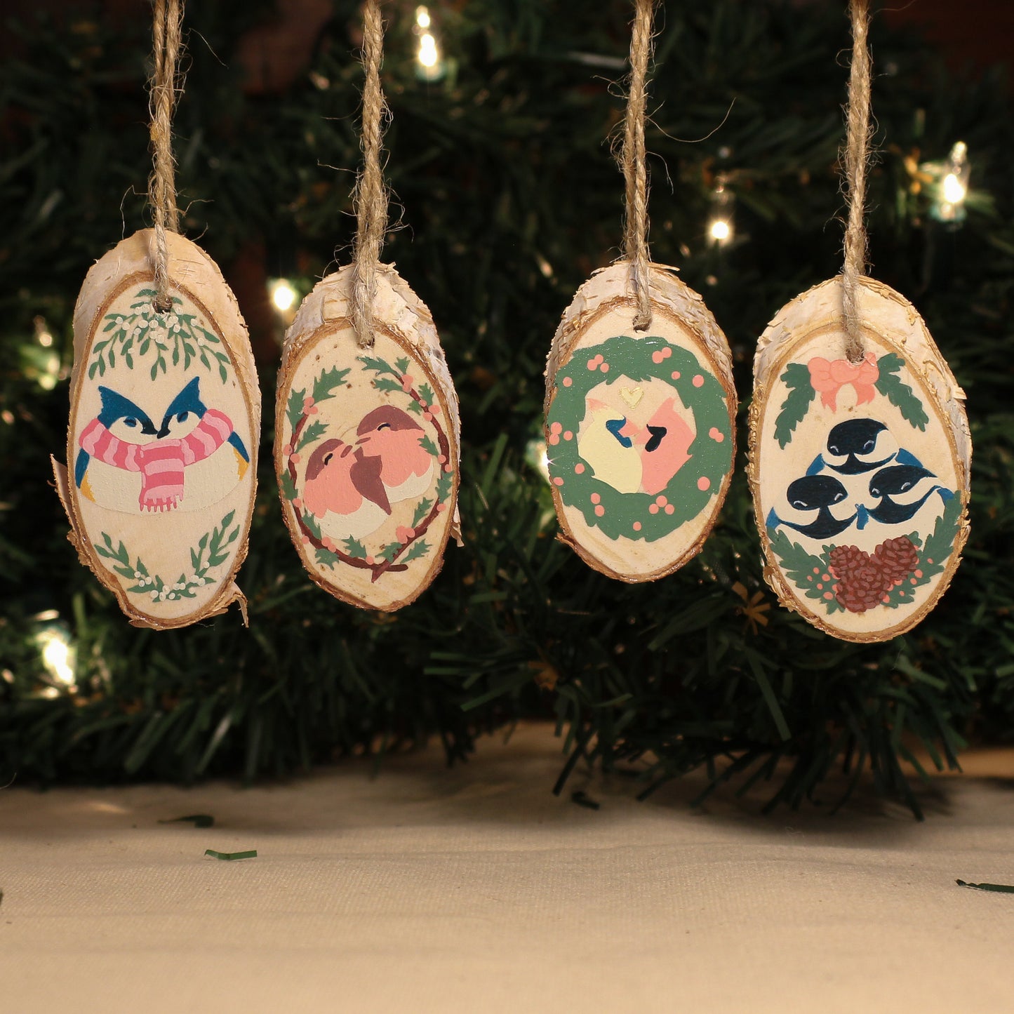 Pile O' Chickadees Hand-painted Wood Slice Ornament/Gift Tag | Christmas 2023