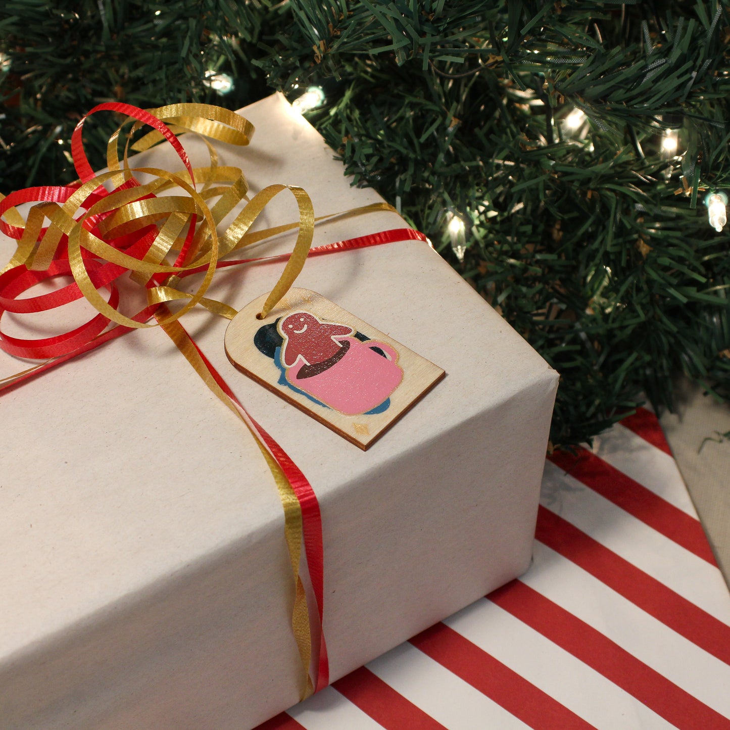Gingerbread Hot Choco-Tub Hand-painted Wood Ornament/Gift Tag | Christmas 2023