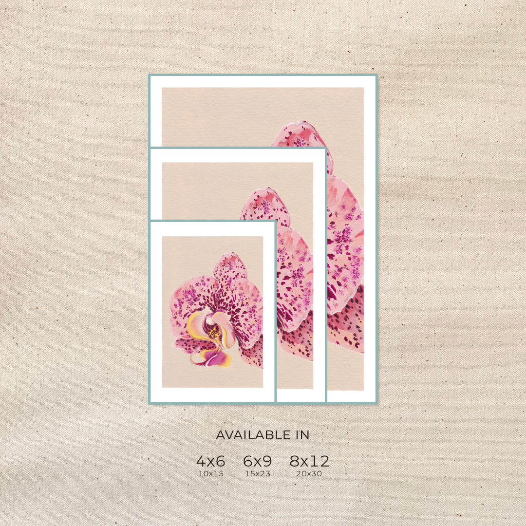 Set of three floral prints with varying sizes on a beige background